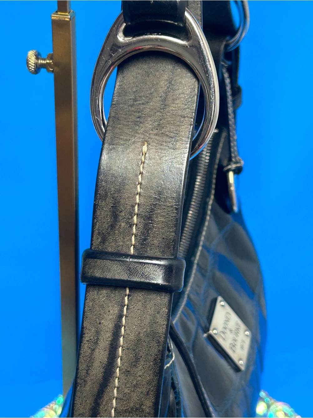 Dooney & Bourke Black w/Blue Croc-Embossed Accents Shoulder Bag Approx. 12x7x 4 - Picture 8 of 17